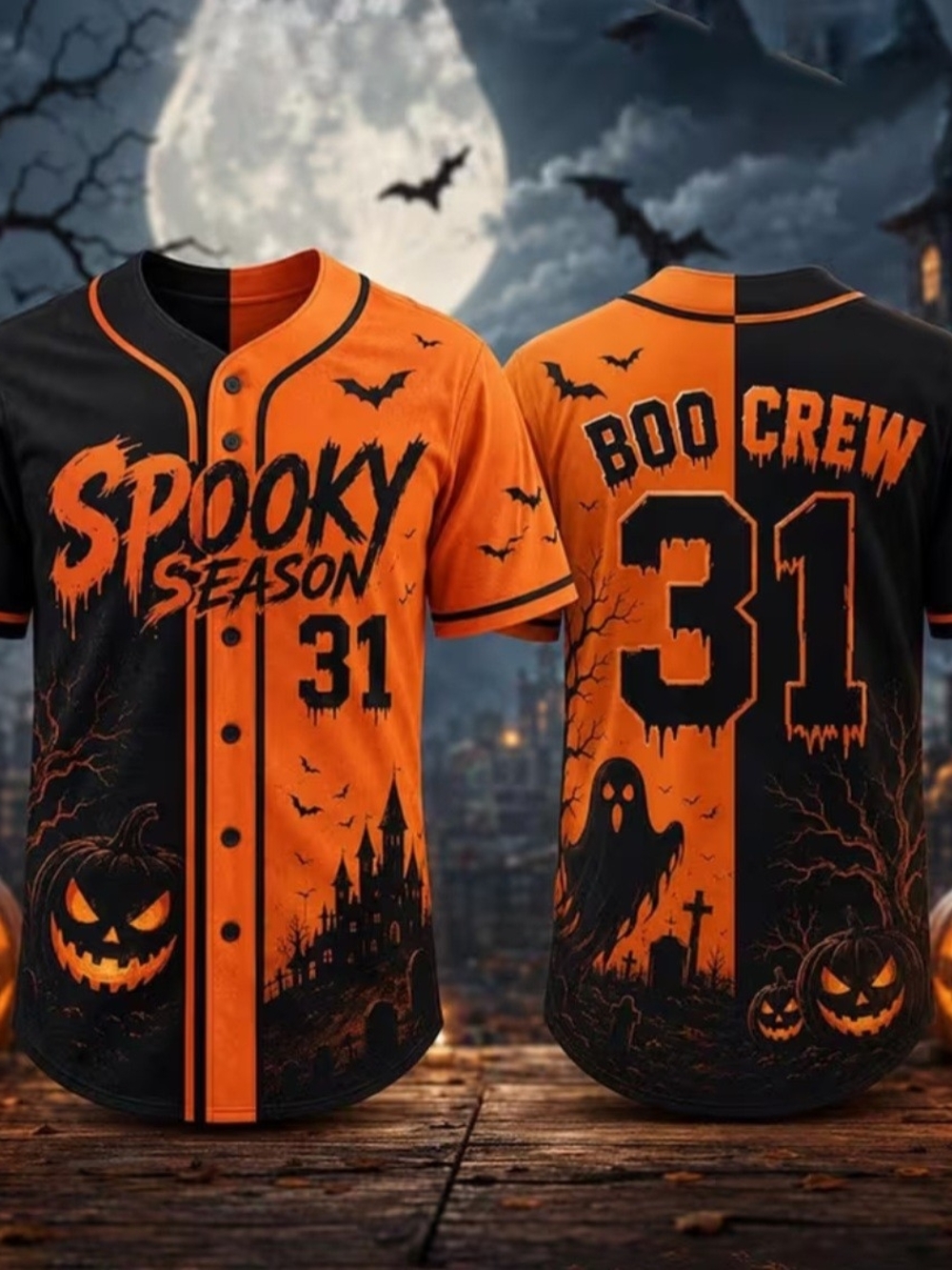 Spooky Season Kids' Baseball Tee - Orange & Black Boo Crew Design